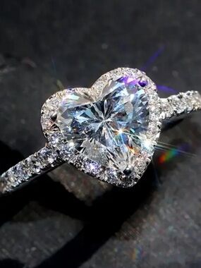 Heart Halo Solitaire Ring with Clear Center Stone